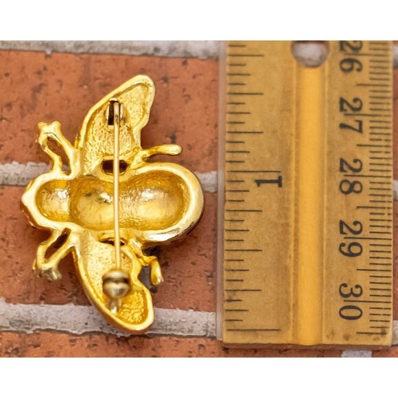 Vintage Red Black Stripes Bumblebee Gold Tone Brooch - W28 - Picture 2 of 2